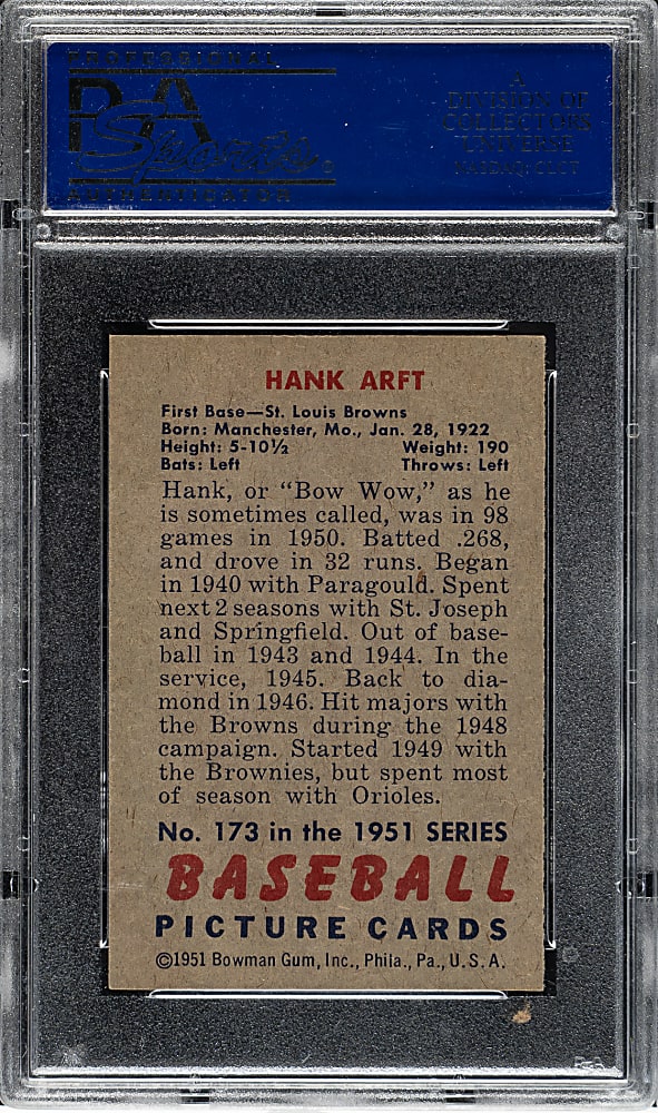1951 Bowman #173 Hank Arft PSA NM-MT 8