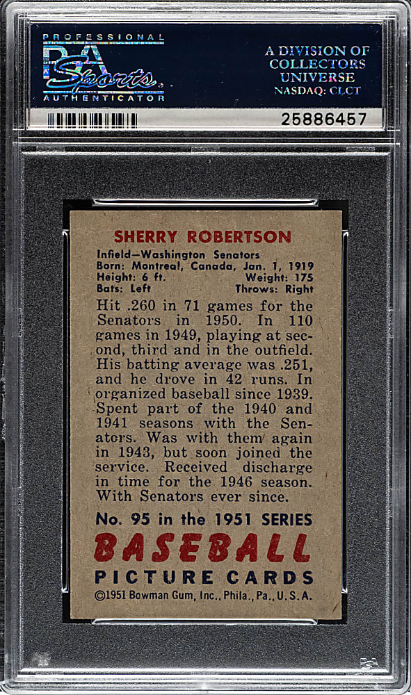 1951 Bowman #95 Sherry Robertson PSA NM-MT 8