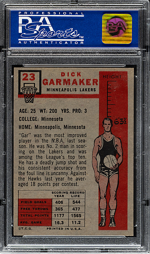 1957-1958 Topps Basketball #23 Dick Garmaker PSA NM 7