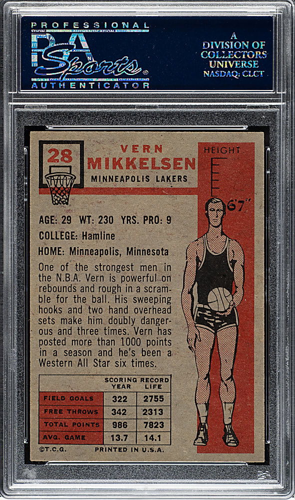 1957-1958 Topps Basketball #28 Vern Mikkelsen Rookie PSA EX-MT 6