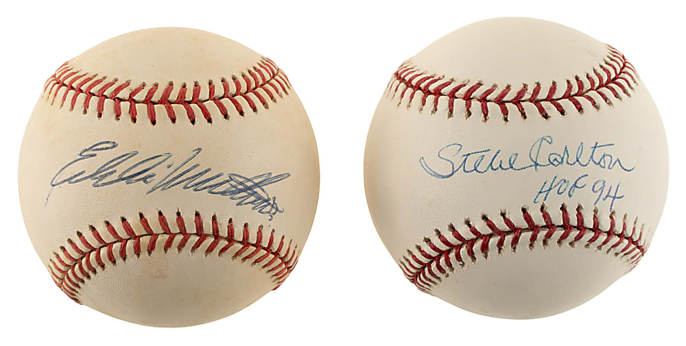 Steve Carlton and Eddie Mathews Single-Signed Baseball Pair