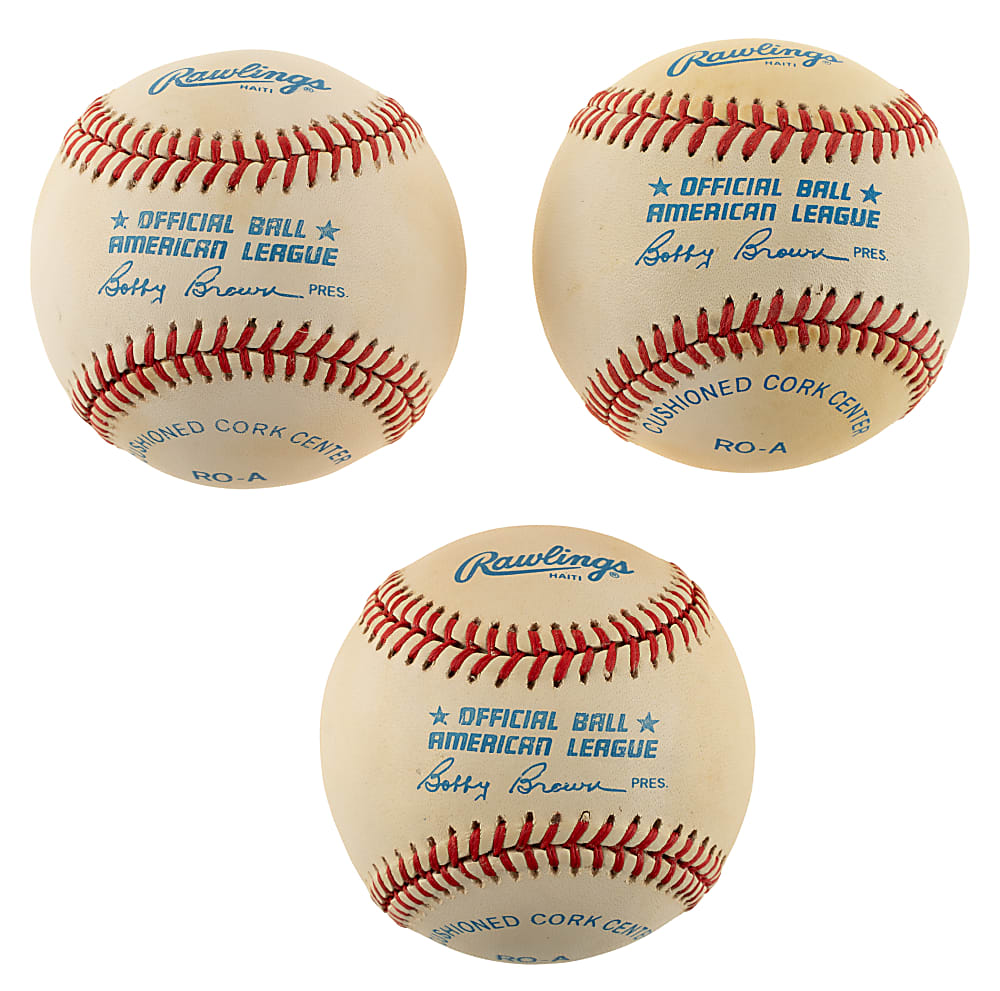 Yogi Berra, Bob Lemon, and Al Kaline Single-Signed Baseball Trio