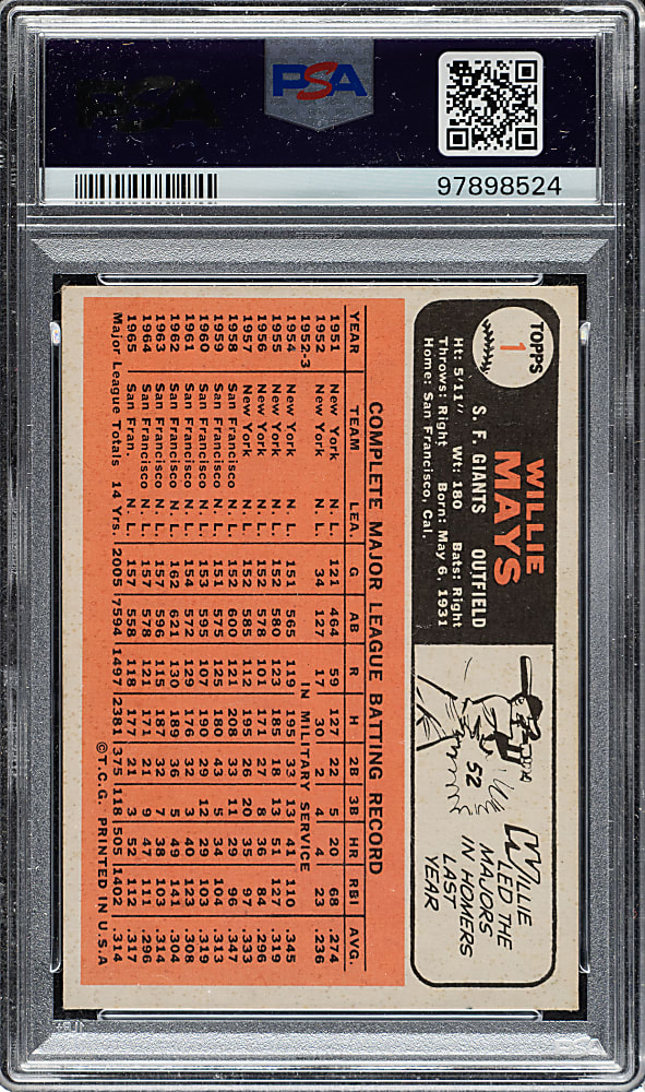 1966 Topps #1 Willie Mays PSA EX 5