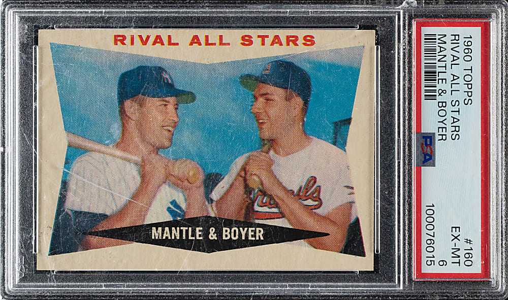 1960 Topps #160 Rival All Stars with Mickey Mantle and Ken Boyer PSA EX-MT 6