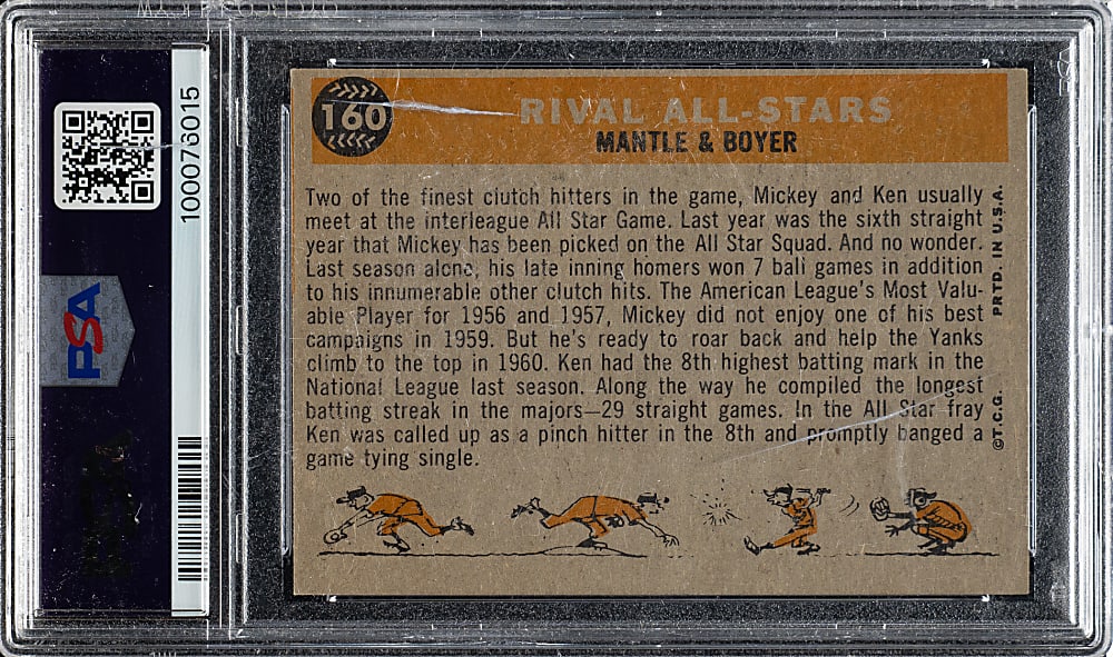 1960 Topps #160 Rival All Stars with Mickey Mantle and Ken Boyer PSA EX-MT 6