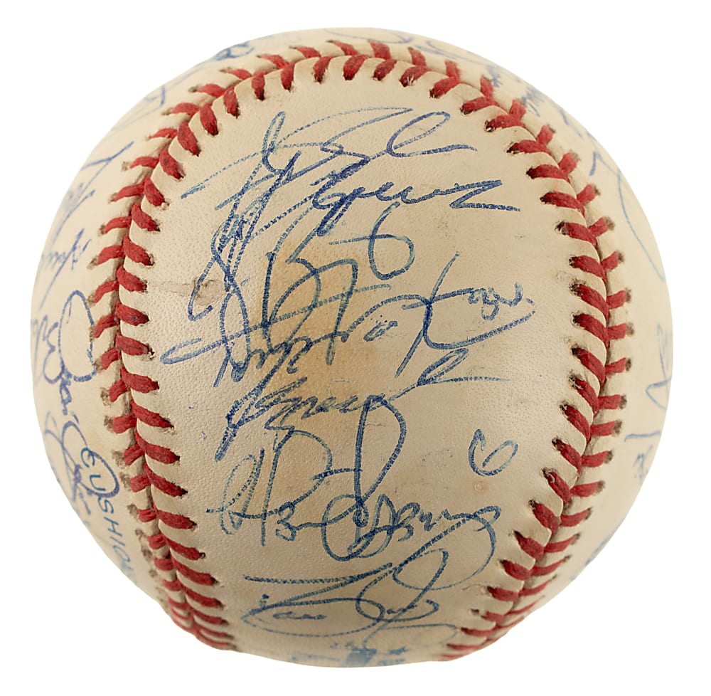 1999 Cleveland Indians Team-Signed Baseball with Jim Thome, Bartolo Colon, and Manny Ramirez
