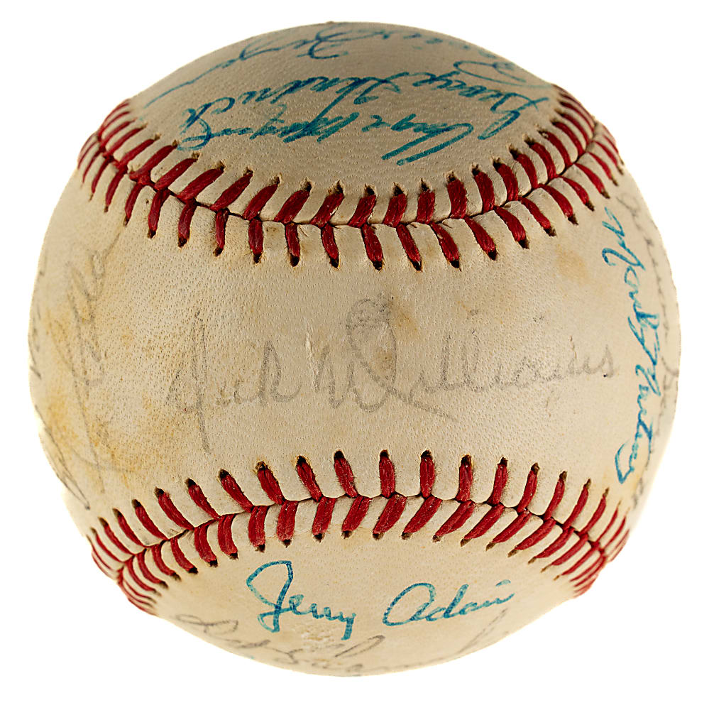 1972 Oakland Athletics World Champions Team-Signed Baseball with Reggie Jackson, Jim Hunter, and Rollie Fingers