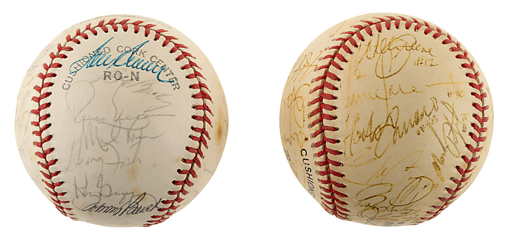 1977 and 1996 Cincinnati Reds Team-Signed Baseball Pair with Pete Rose, Tom Seaver, and Johnny Bench