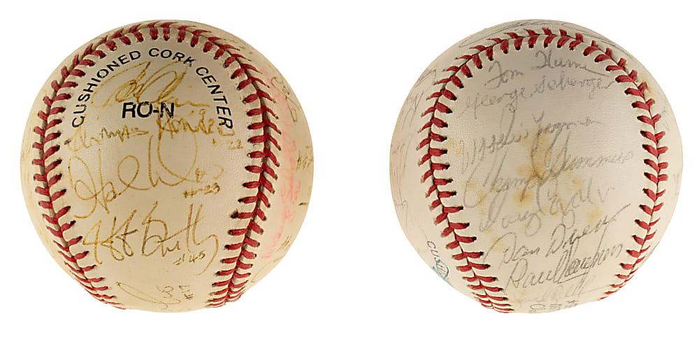 1977 and 1996 Cincinnati Reds Team-Signed Baseball Pair with Pete Rose, Tom Seaver, and Johnny Bench