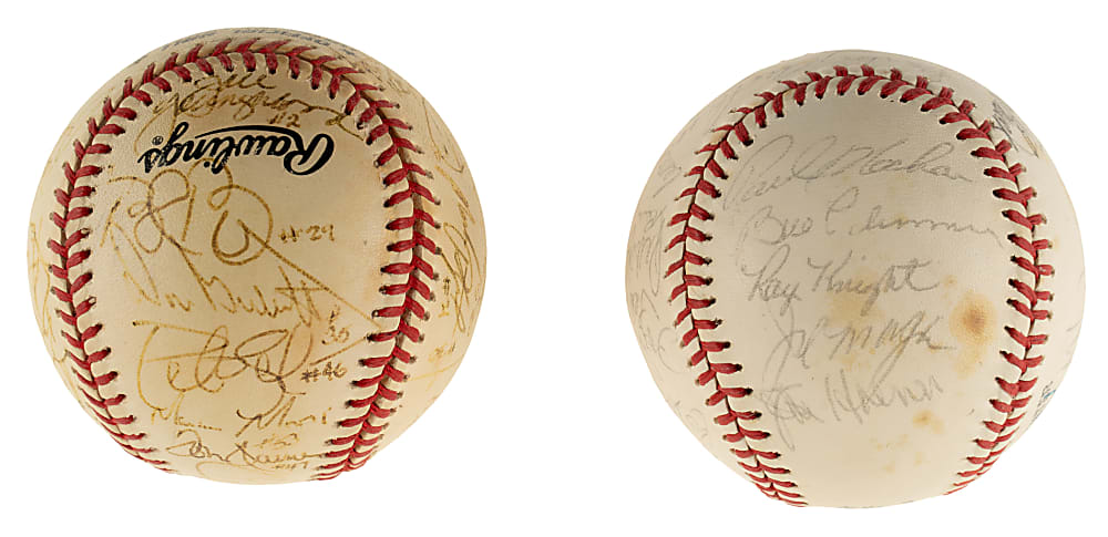 1977 and 1996 Cincinnati Reds Team-Signed Baseball Pair with Pete Rose, Tom Seaver, and Johnny Bench