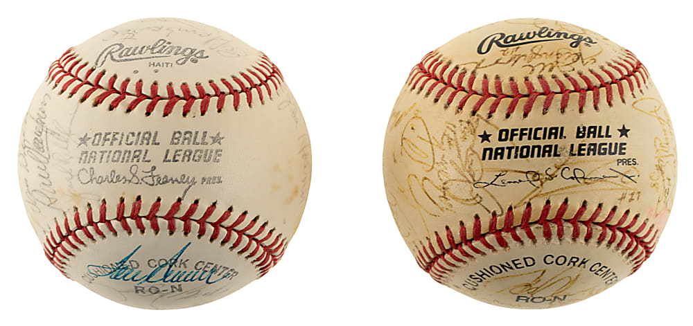 1977 and 1996 Cincinnati Reds Team-Signed Baseball Pair with Pete Rose, Tom Seaver, and Johnny Bench
