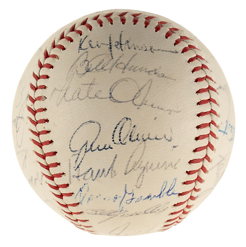 1969 Chicago Cubs Team-Signed Baseball with Banks, Williams, Durocher, and Jenkins