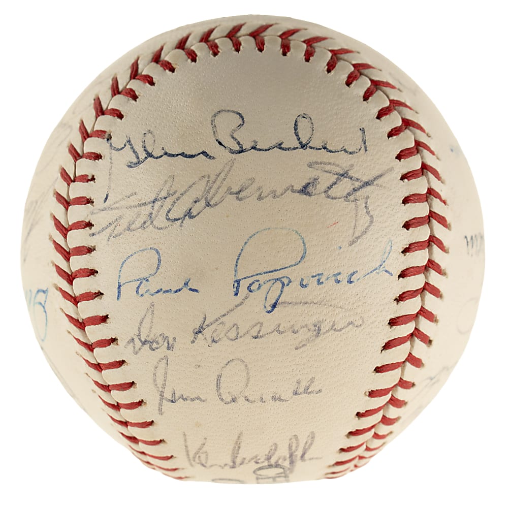 1969 Chicago Cubs Team-Signed Baseball with Banks, Williams, Durocher, and Jenkins