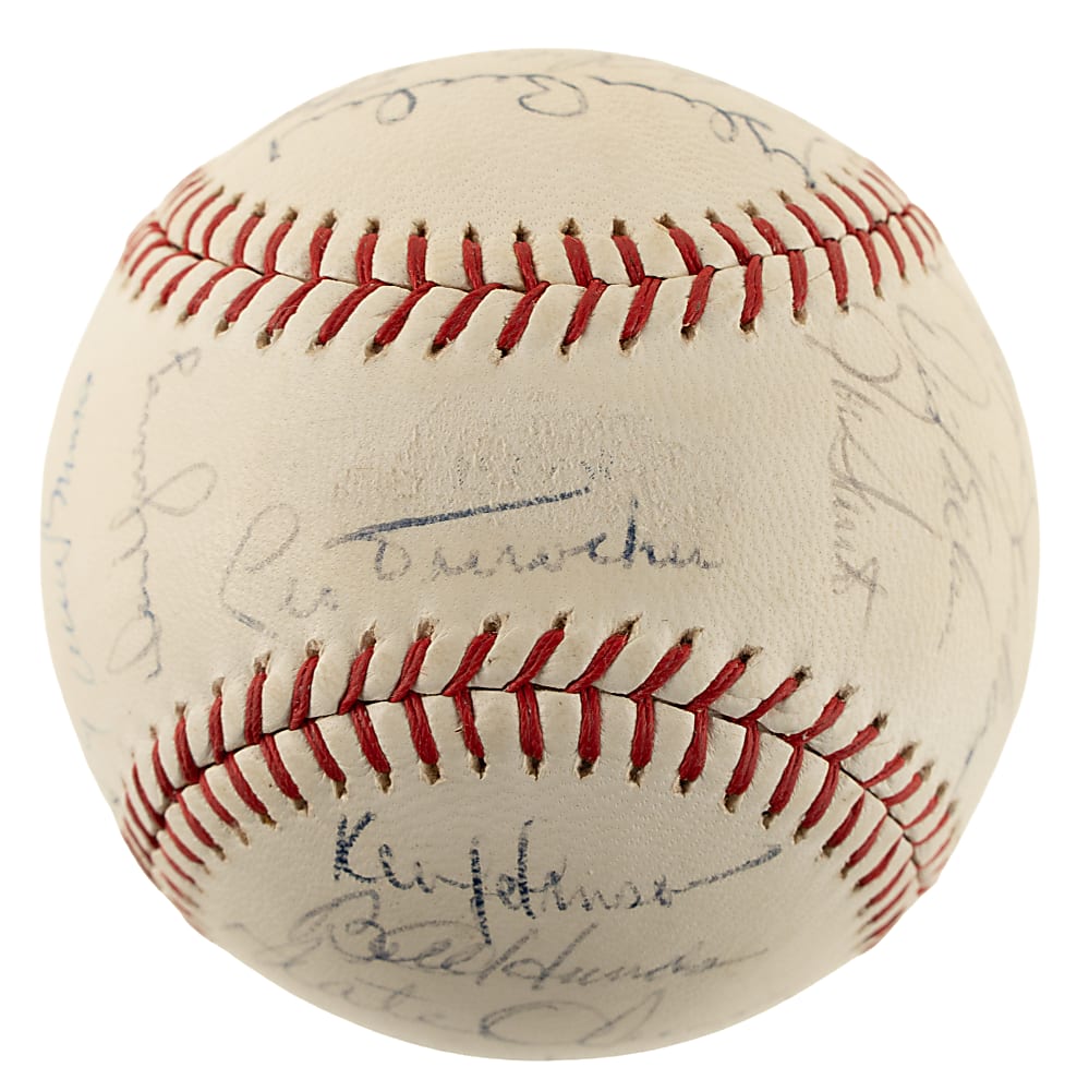 1969 Chicago Cubs Team-Signed Baseball with Banks, Williams, Durocher, and Jenkins