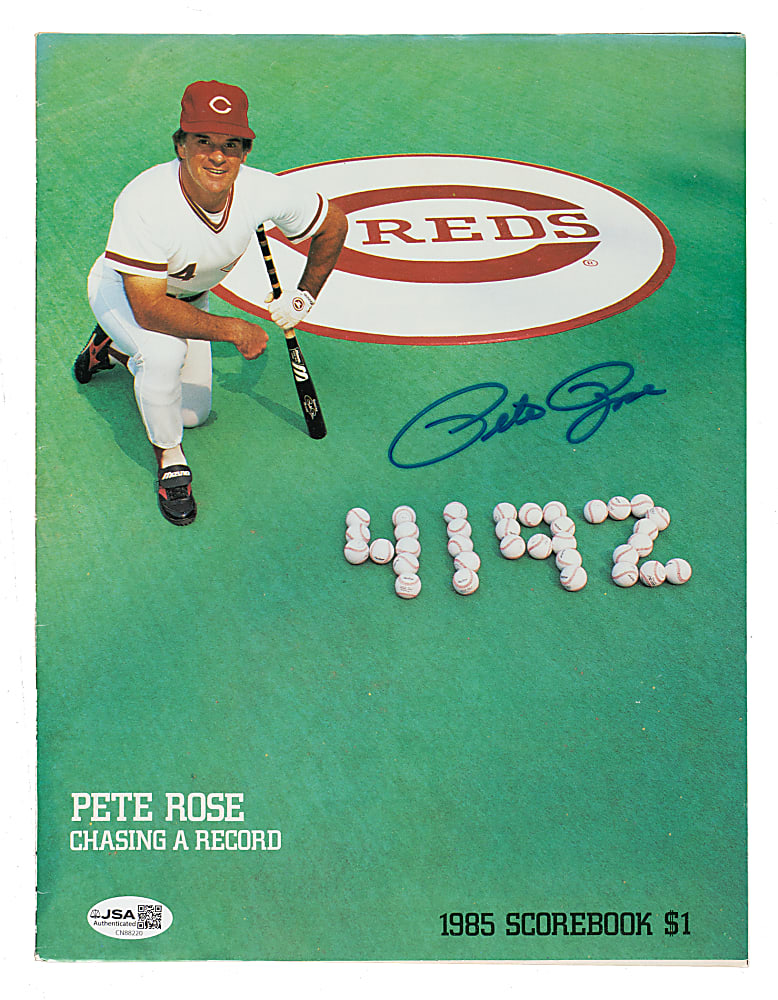 1985 Pete Rose Signed Cincinnati Reds (vs. San Francisco Giants) Scorebook - JSA