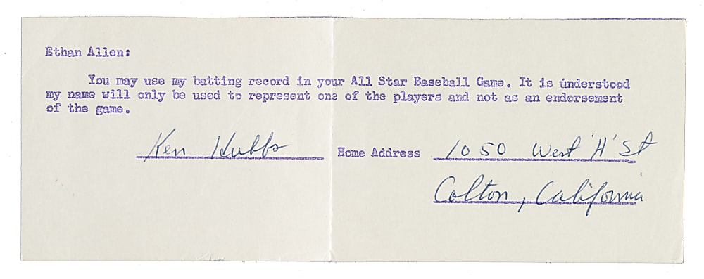 Ken Hubbs Cut Signature - JSA
