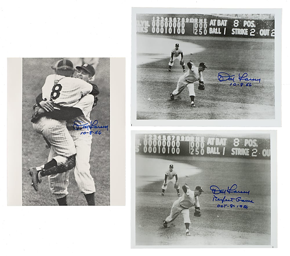 Don Larsen Signed Photograph Collection (10) - Three with Perfect Game Date Inscriptions