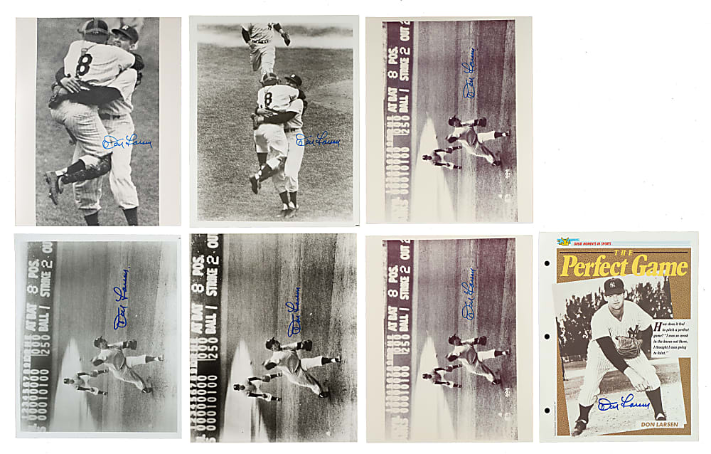 Don Larsen Signed Photograph Collection (10) - Three with Perfect Game Date Inscriptions