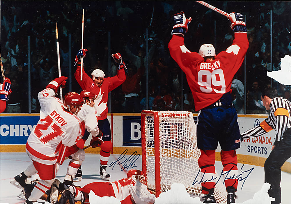 Hockey Signed Photograph and First-Day Cover Collection (8) Including Wayne Gretzky and Gordie Howe