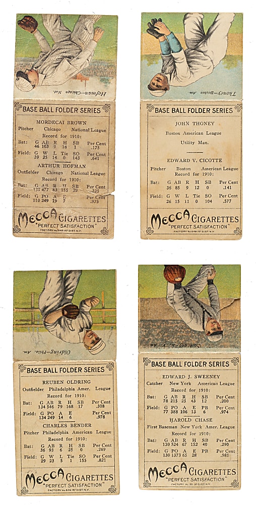 1911 T201 Mecca Double Folders Collection (10) Including Mordecai Brown, Chief Bender, and Eddie Cicotte