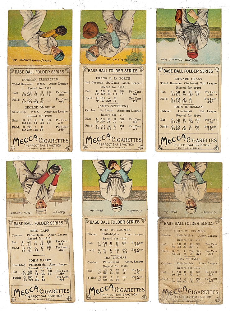 1911 T201 Mecca Double Folders Collection (10) Including Mordecai Brown, Chief Bender, and Eddie Cicotte