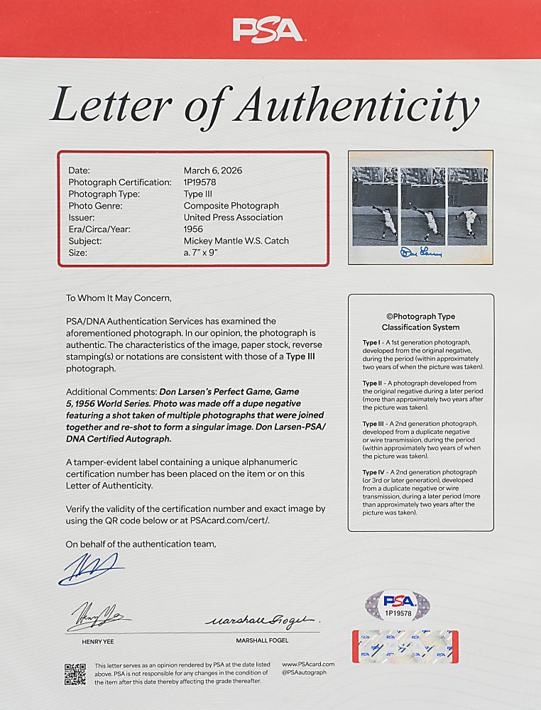 1956 Mickey Mantle United Press Associations Composite Photograph - PSA/DNA & JSA - Signed by Don Larsen