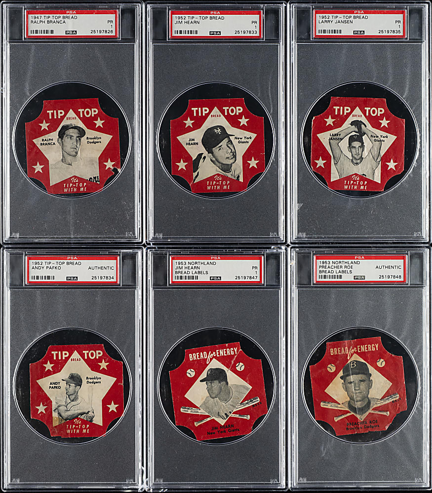 1947 to 1953 Northland and Tip Top Bread Labels PSA-Graded Collection (6)