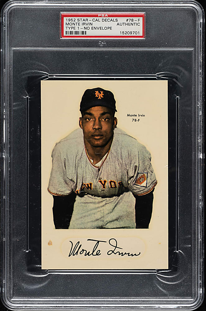 1952 Star-Cal Decals Type 1 #78-F Monte Irvin (No Envelope) PSA Authentic