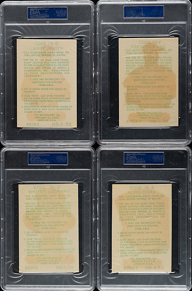 1952 Star-Cal Decals Type 1 No Envelope PSA-Graded Collection (9)