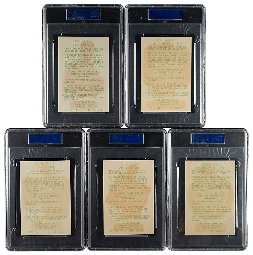 1952 Star-Cal Decals Type 1 No Envelope PSA-Graded Collection (9)