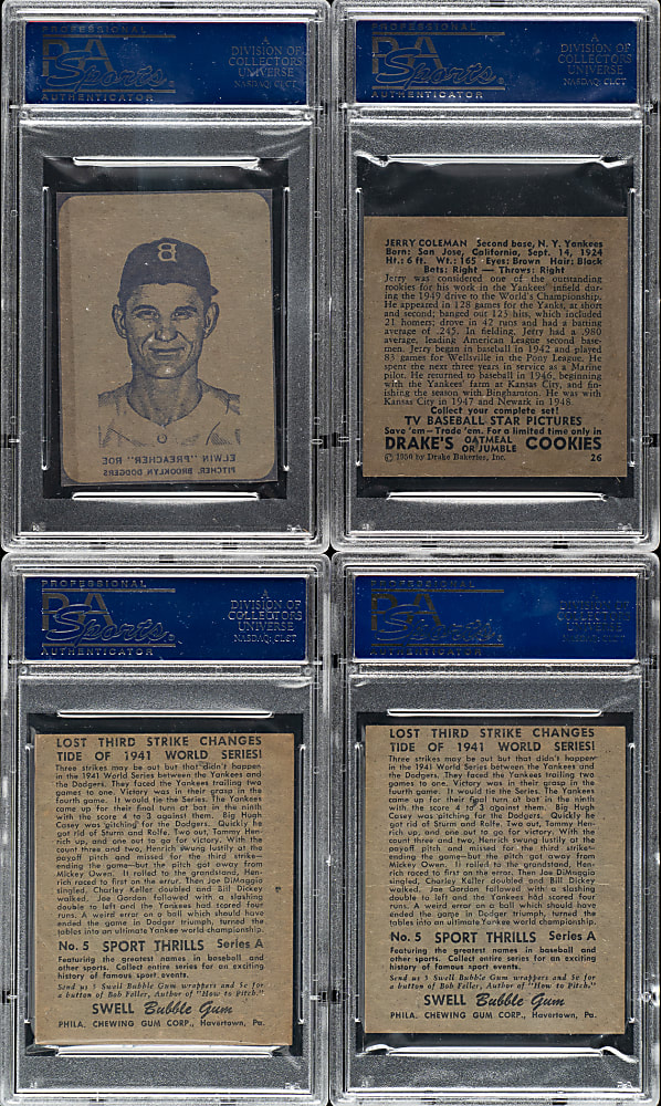 1948 to 1952 Swell Bubble Gum Sport Thrills, Drake's Cookies, and Wheaties PSA-Graded Collection (4)