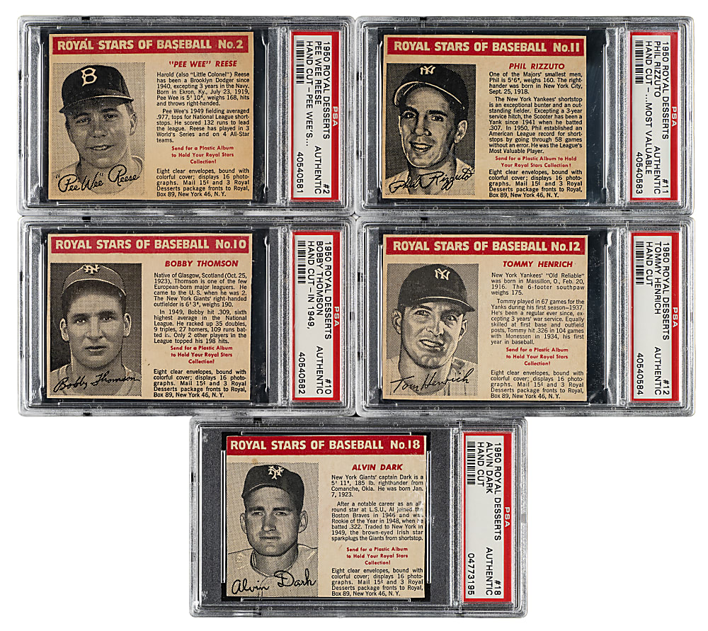 1950 Royal Desserts PSA Authentic Collection (5) Including Phil Rizzuto and Pee Wee Reese
