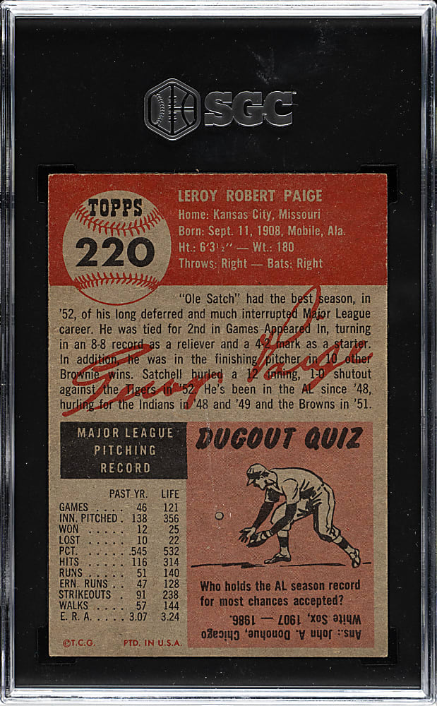 1953 Topps #220 Satchel Paige SGC VG 3
