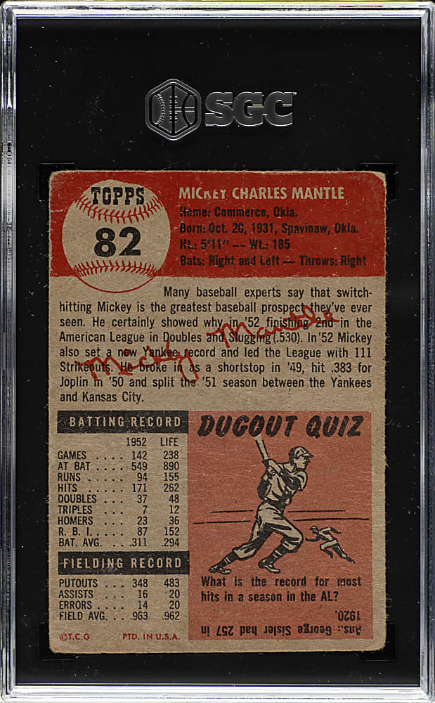1953 Topps #82 Mickey Mantle SGC POOR 1