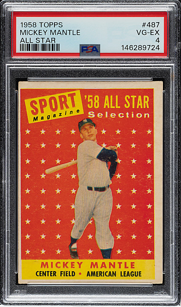 1958 Topps #487 Mickey Mantle All-Star PSA VG-EX 4