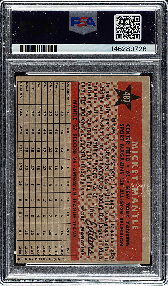 1958 Topps #487 Mickey Mantle All-Star PSA VG-EX 4