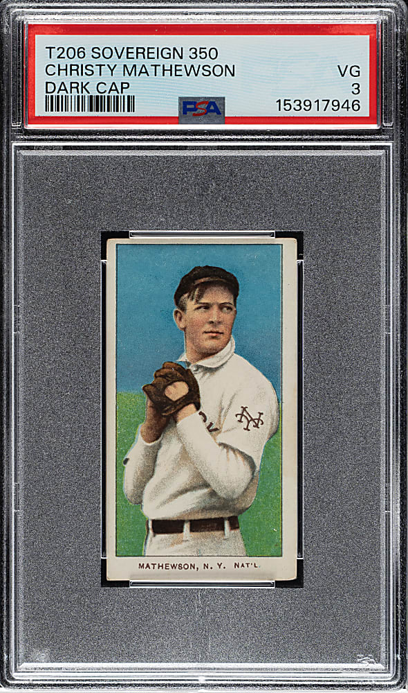 1909-1911 T206 White Border Christy Mathewson Dark Cap PSA VG 3 - Sovereign 350 Back