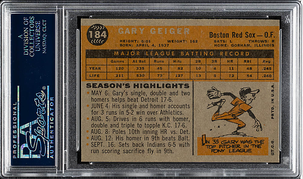 1960 Topps #184 Gary Geiger PSA MINT 9