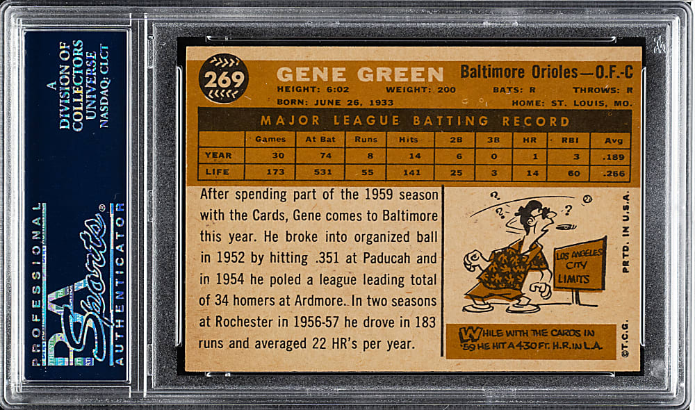 1960 Topps #269 Gene Green PSA MINT 9