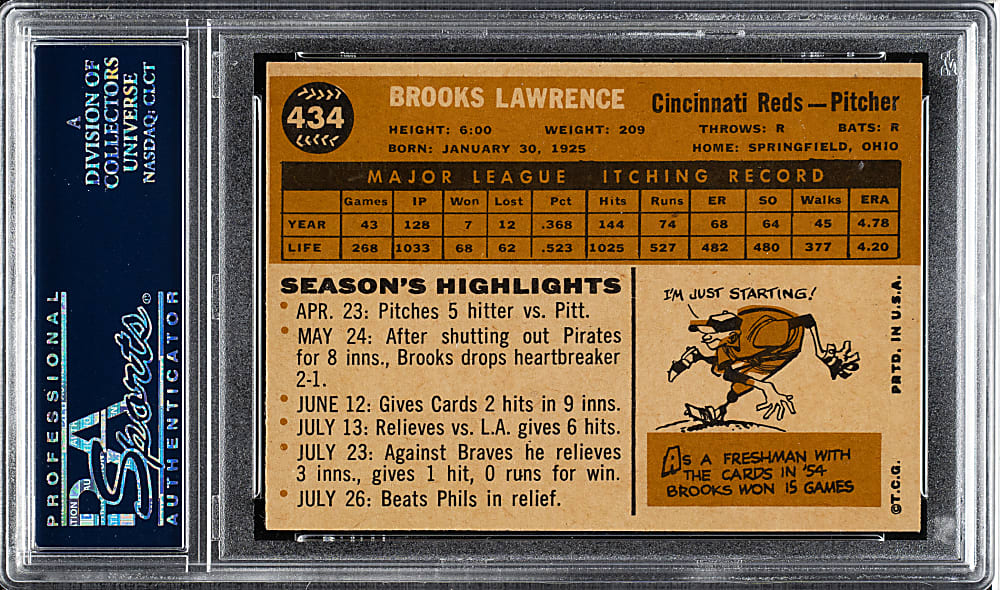 1960 Topps #434 Brooks Lawrence PSA MINT 9