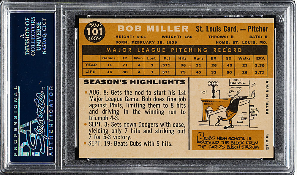 1960 Topps #101 Bob Miller PSA MINT 9