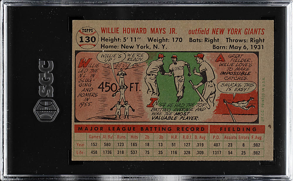 1956 Topps #130 Willie Mays Gray Back SGC Authentic