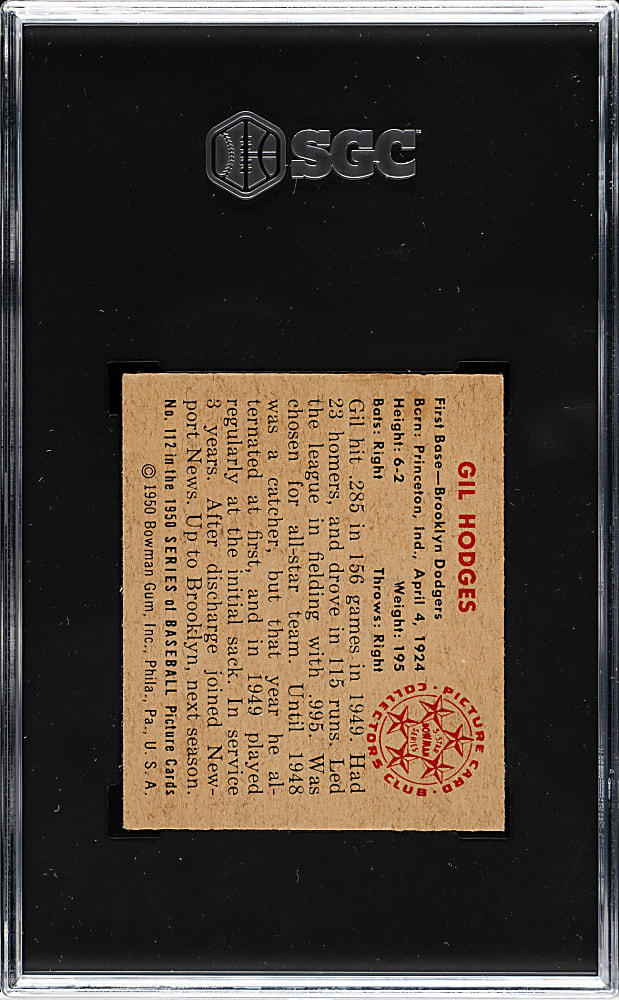 1950 Bowman #112 Gil Hodges SGC EX+ 5.5