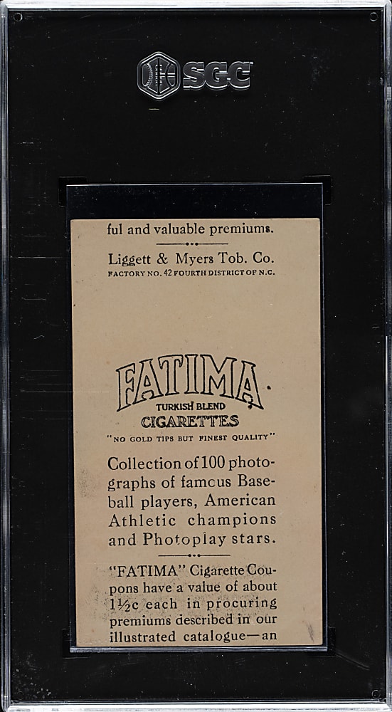 1914 T222 Fatima Cigarettes Hughie Jennings SGC FAIR 1.5