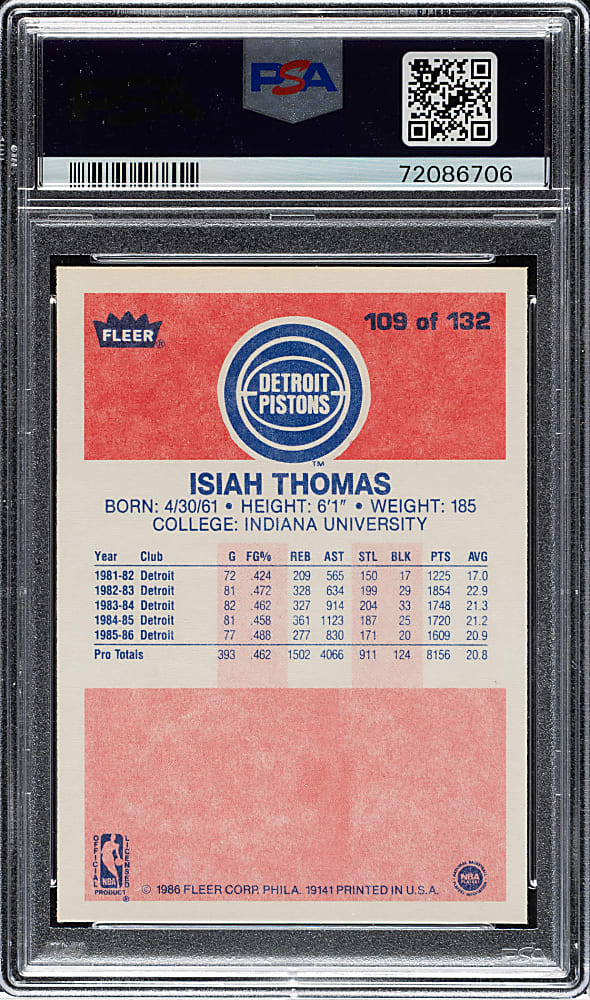 1986-1987 Fleer Basketball #109 Isiah Thomas Rookie PSA MINT 9