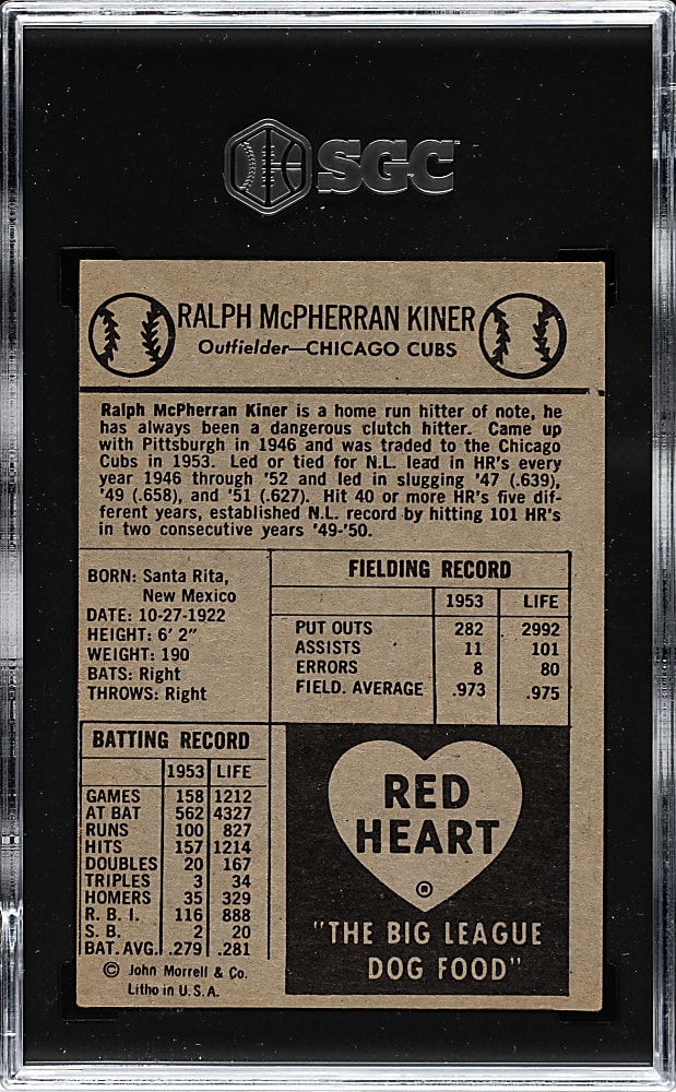 1954 Red Heart Dog Food Ralph Kiner SGC VG/EX 4