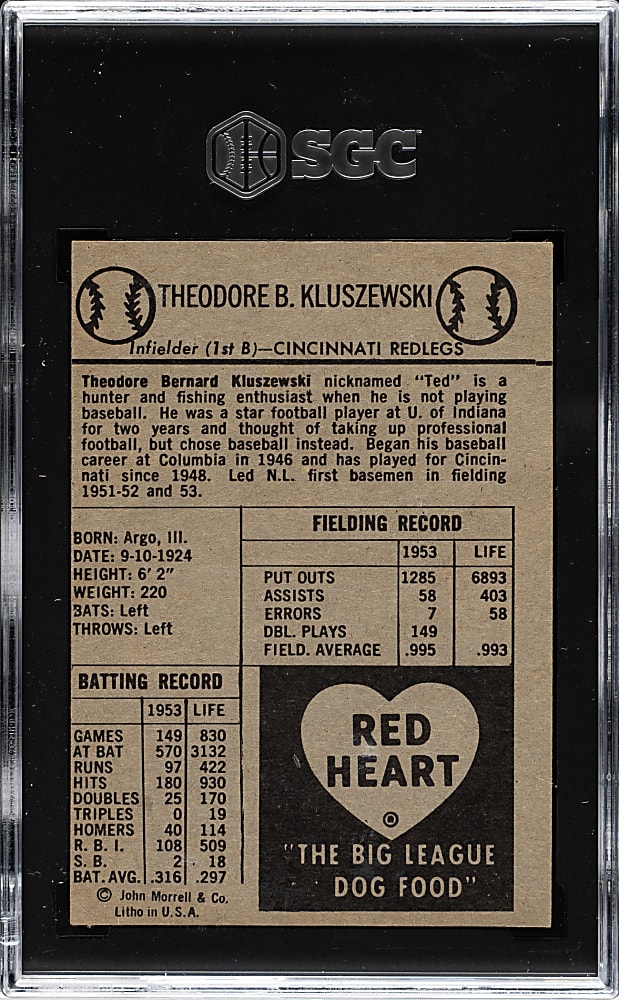 1954 Red Heart Dog Food Ted Kluszewski SGC VG/EX 4