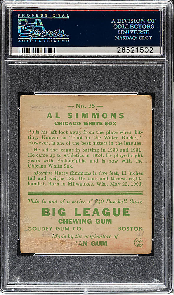 1933 R319 Goudey #35 Al Simmons PSA FAIR 1.5