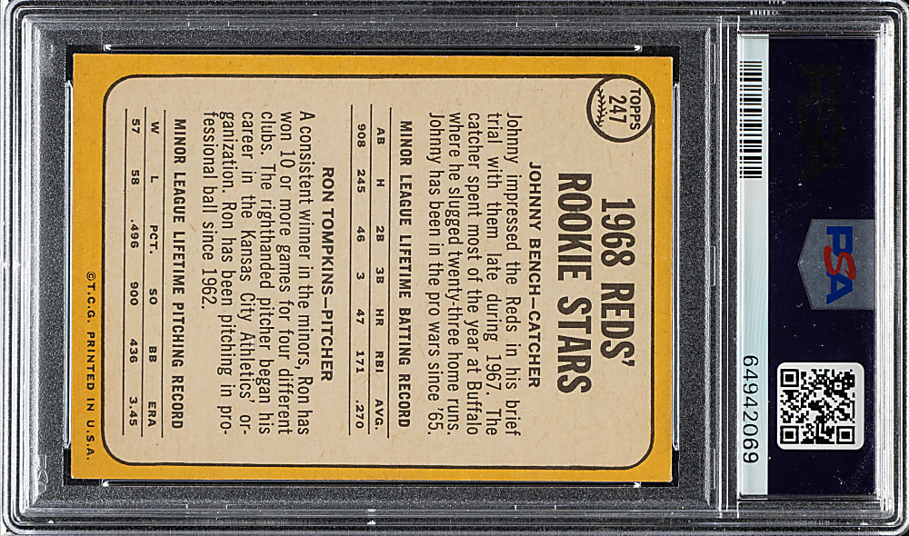 1968 Topps #247 Johnny Bench Rookie PSA EX 5