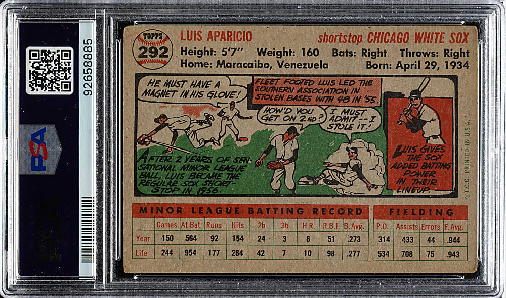 1956 Topps #292 Luis Aparicio Rookie PSA VG+ 3.5